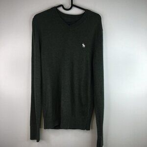 Abercrombie and Fitch - Man Green Sweater S V-Neck Olive Green 55% Merino Wool
